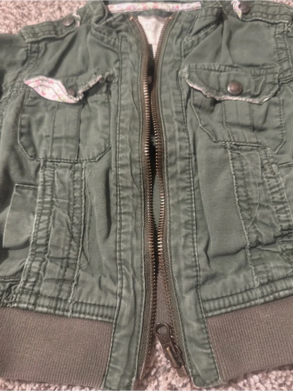 The Children's Place Dark Green Cargo-Style Zip Bomber Jacket